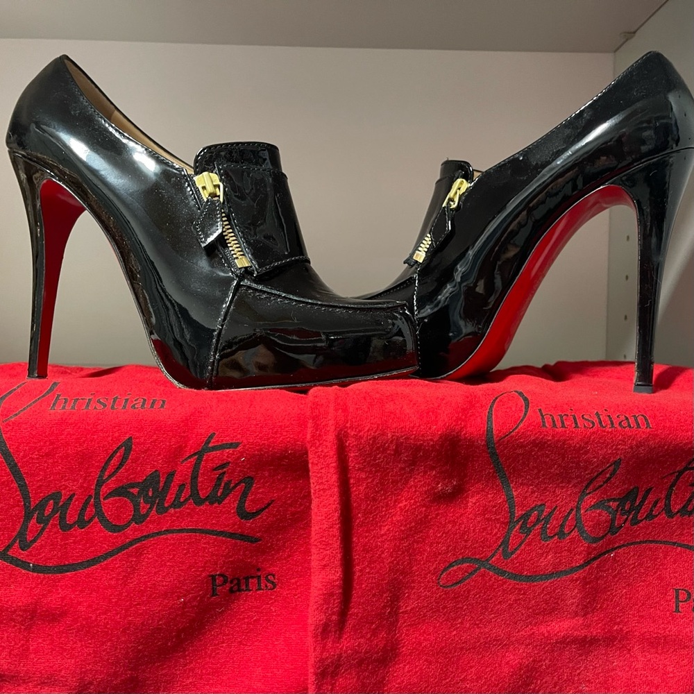 Christian Louboutin Black Patent Leather Platform Pumps with Red Soles